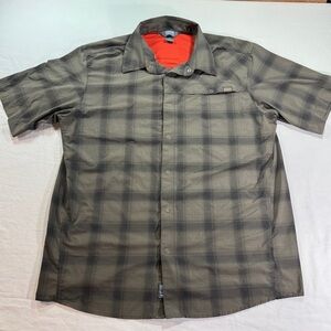 Outdoor Research Shirt Mens L Brown Plaid Astroman Snap Nylon Stretch Outdoor